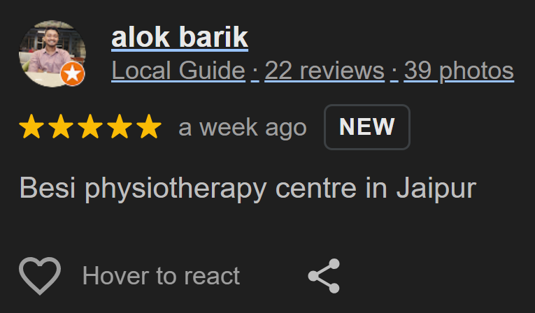 Google review screenshot saying best physiotherapy centre in Jaipur