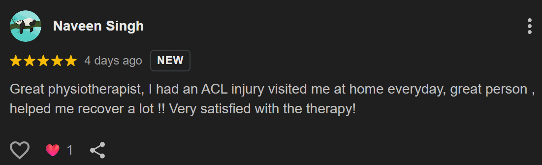 Google review screenshot saying professional care and clear home exercise guidance